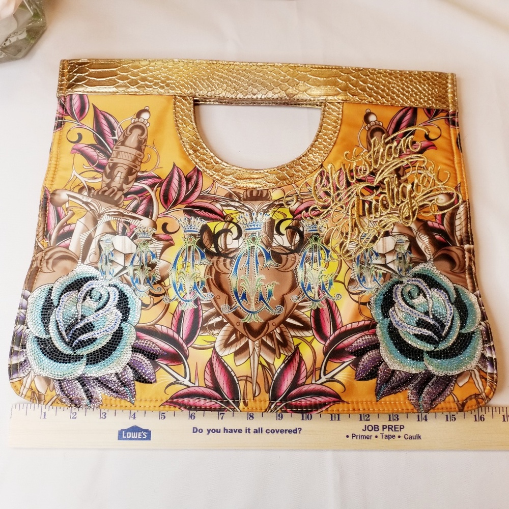 Christian Audigier, Ed Hardy, gold handbag/clutch